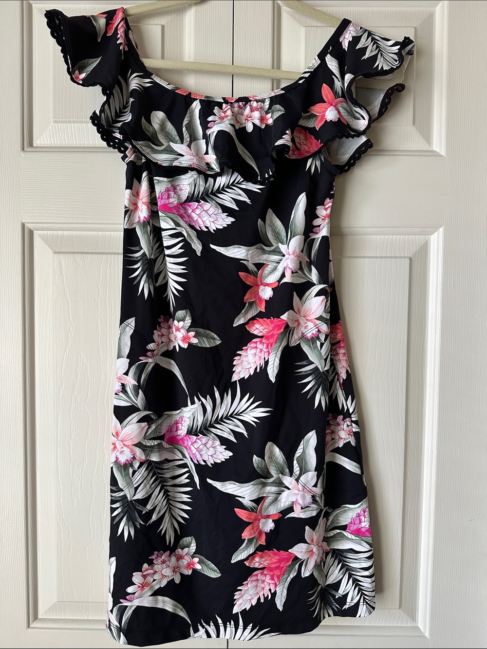 Tommy Bahama Black One-Shoulder Tropical Floral Dress